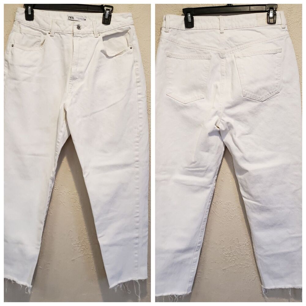 Zara Jeans Womens White High Rise Slim Leg Jeans Pants Size 10 Raw Hem
